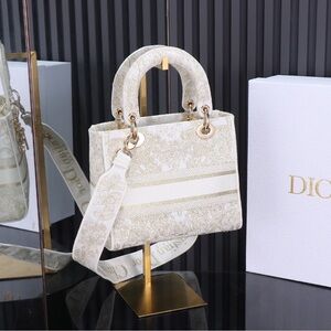 Dior Beige and Gold Patterned Satchel